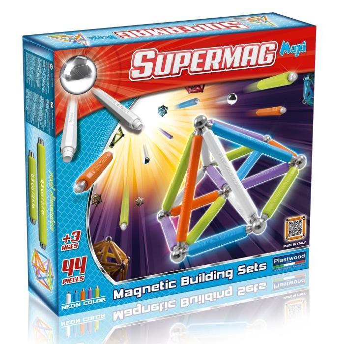 SUPERMAG Jeu de Construction Magnétique Maxi Fluo, 44 pieces