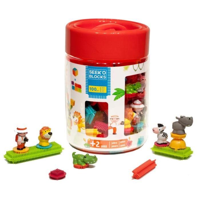 SEEK'O BLOCKS Baril Jungle 5 Personnages - 100 Pieces