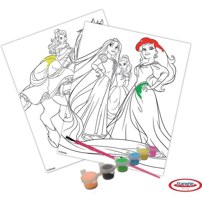 PRINCESSES - Set Peinture - Feuilles de coloriage - Pinceau - 6 peintures a l'eau