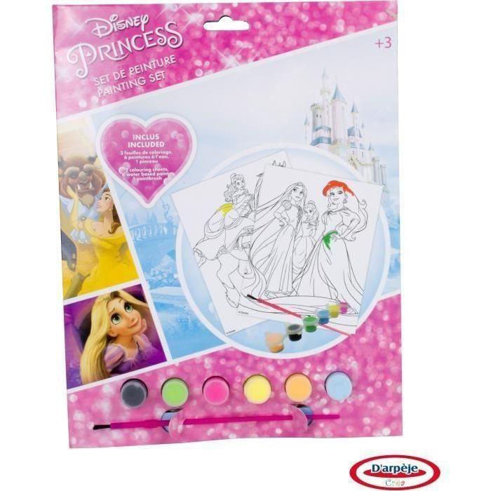 PRINCESSES - Set Peinture - Feuilles de coloriage - Pinceau - 6 peintures a l'eau