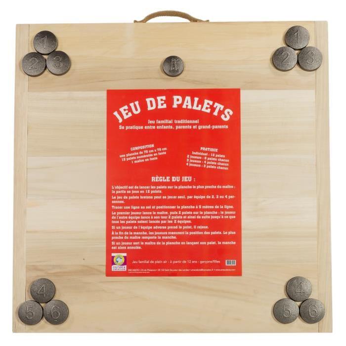 MECABOIS Jeu de Palet Complet - 12 plates a lancer et planche en bois (Jeu Breton)