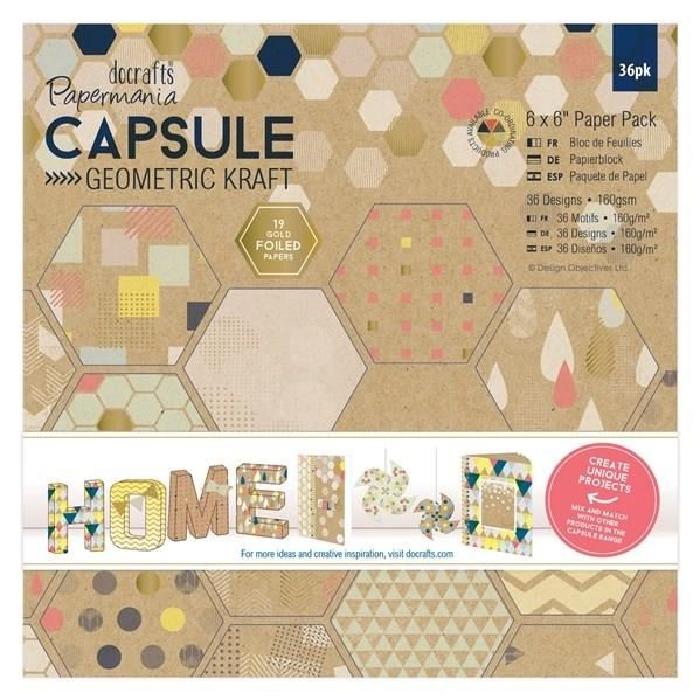 DOCRAFTS Kit mini-cartes et tampons Capsule Geometric Kraft - 27 pieces