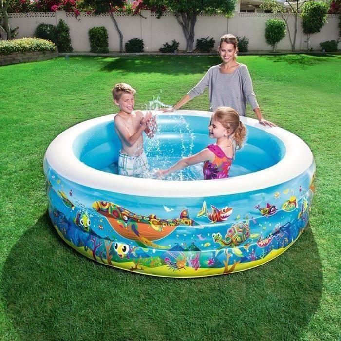 BESTWAY Piscine gonflable enfant Poissons 3 Boudins - Diametre 196 cm