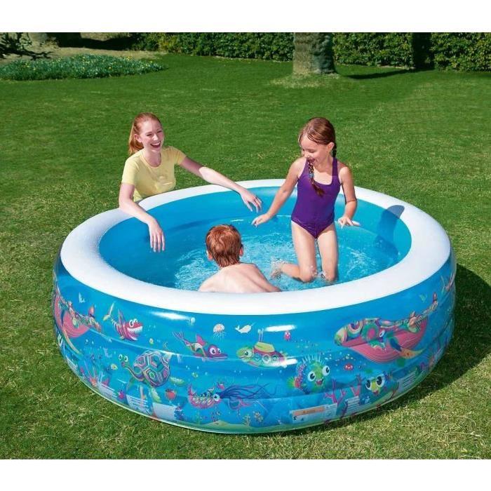 BESTWAY Piscine gonflable enfant Poissons 3 Boudins - Diametre 196 cm