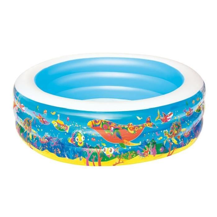 BESTWAY Piscine gonflable enfant Poissons 3 Boudins - Diametre 196 cm