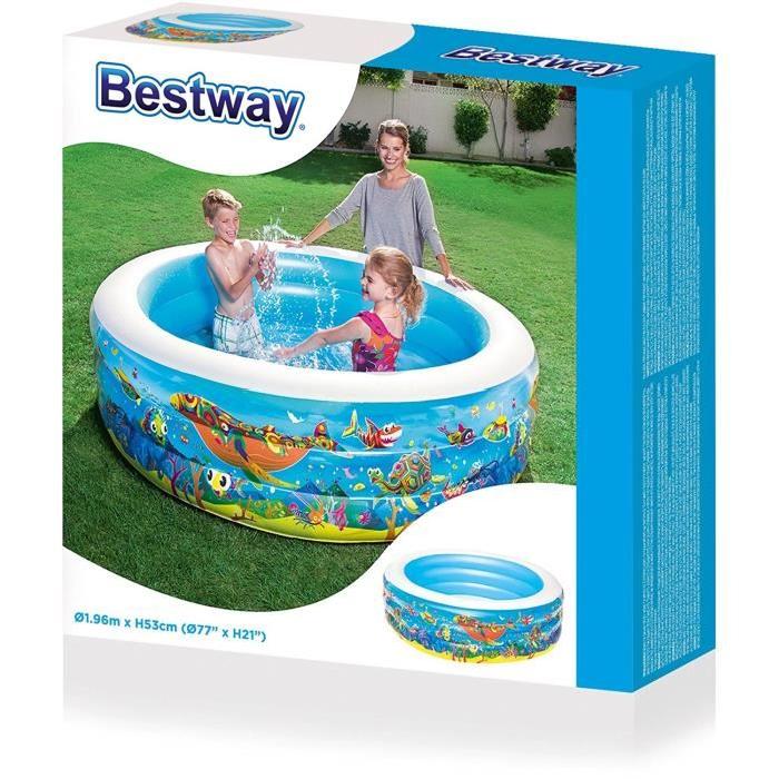 BESTWAY Piscine gonflable enfant Poissons 3 Boudins - Diametre 196 cm