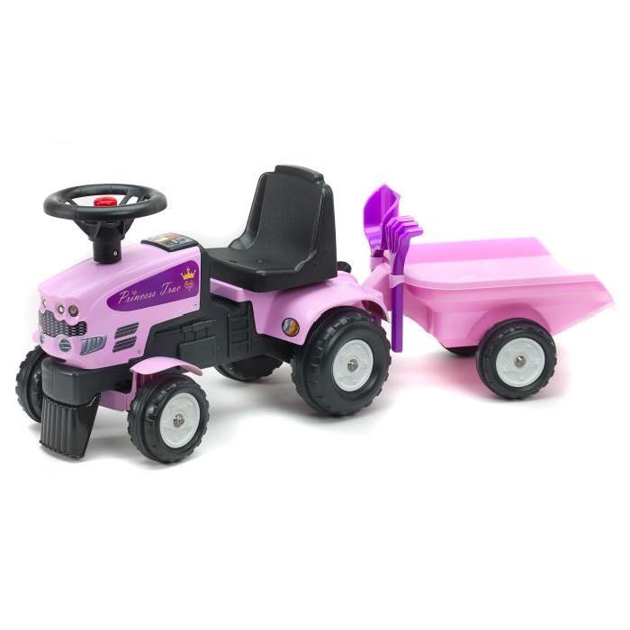 FALK Porteur Tracteur Princesse Rose avec remorque, pelle et rateau