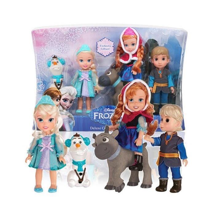 LA REINE DES NEIGES Pack 5 Mini Poupées 15 cm : Elsa, Anna, Kristoff, Sven et Olaf