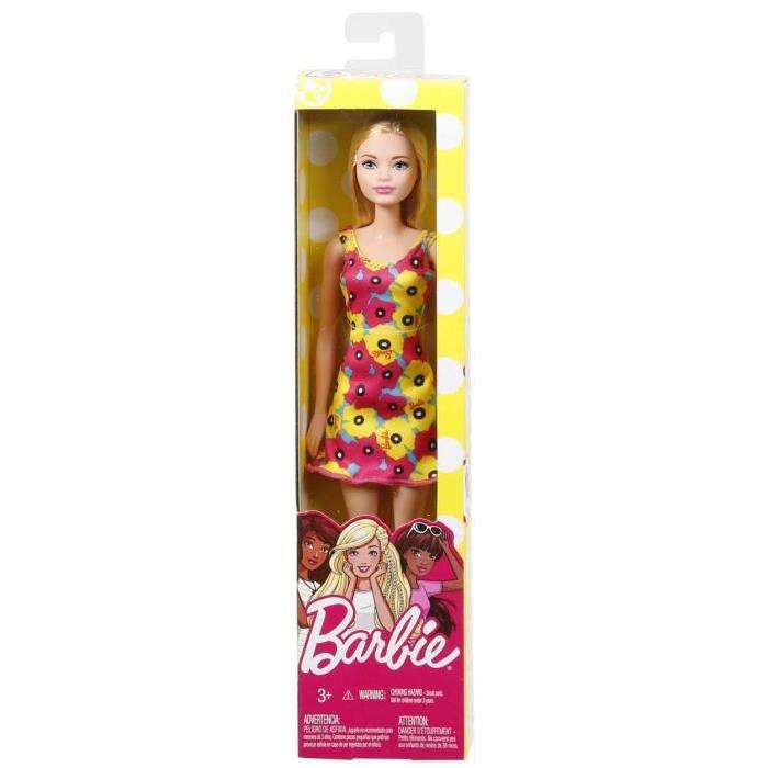 Barbie Chic Blonde Robe Fleurie Rose Et Jaune