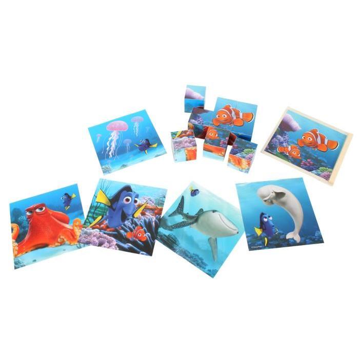 LE MONDE DE DORY Puzzle - Lot de 9 Cubes en bois - 6 Dessins - Mixte - A partir de 24 mois