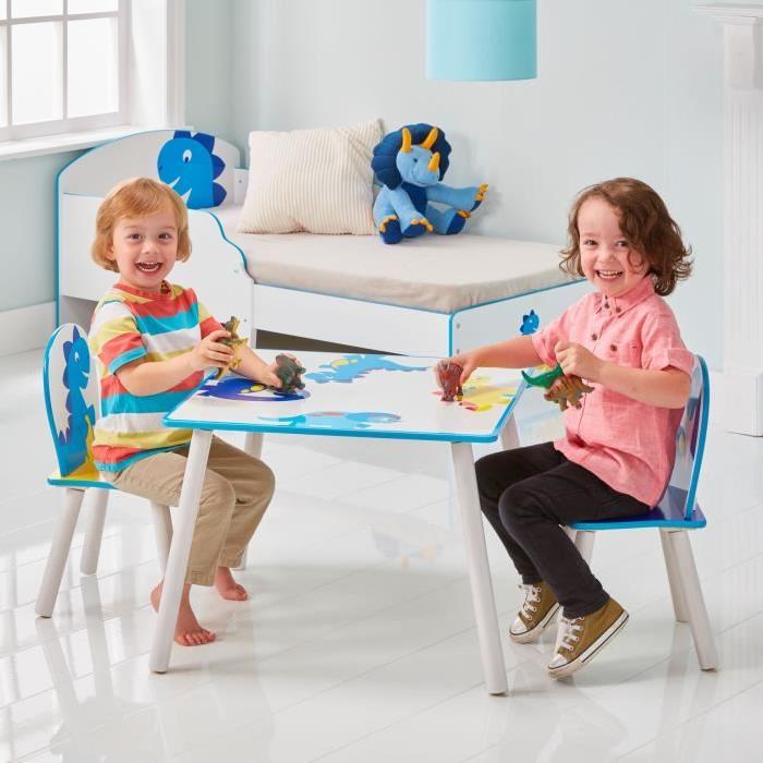 HELLOHOME Table et deux chaises - motif Dinosaures