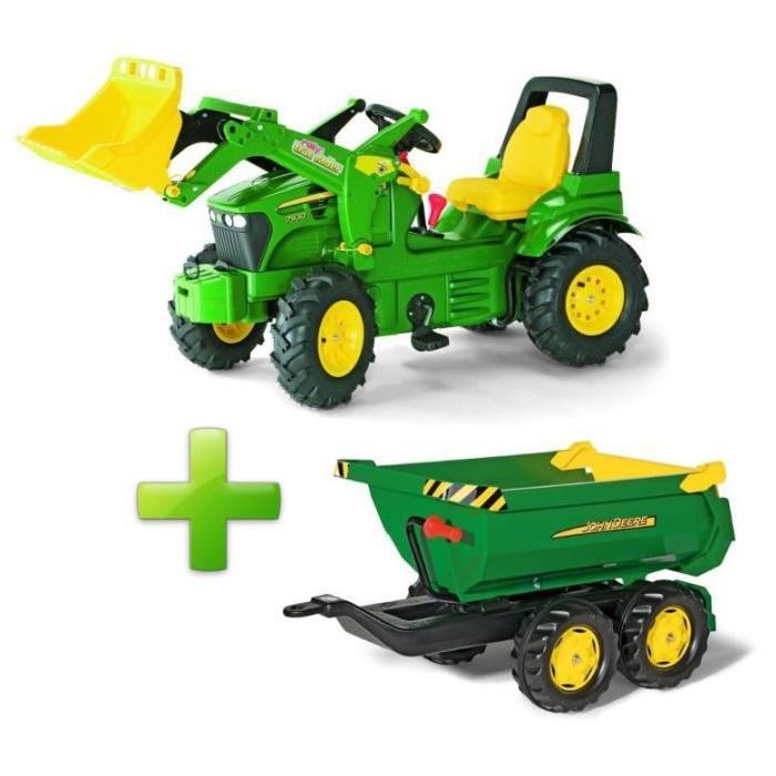 ROLLY TOYS Tracteur a Pédales John Deere + Remorque Rolly Half Pipe Class