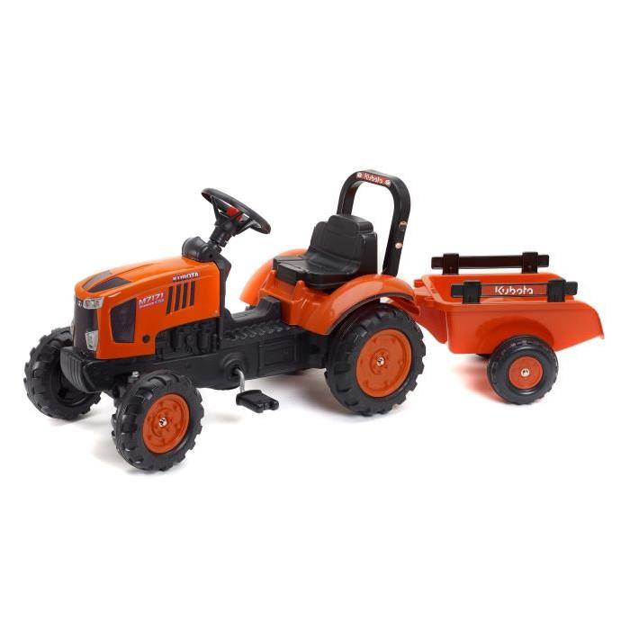 FALK Tracteur a pédales orange Kubota M7171 avec Remorque