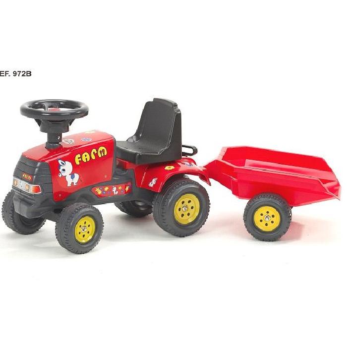 FALK Porteur Tracteur Farm Pony Rouge avec remorque