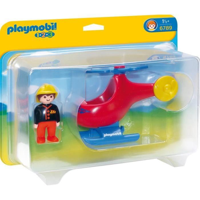 PLAYMOBIL 1.2.3. 6789 Pompier avec Hélicoptere