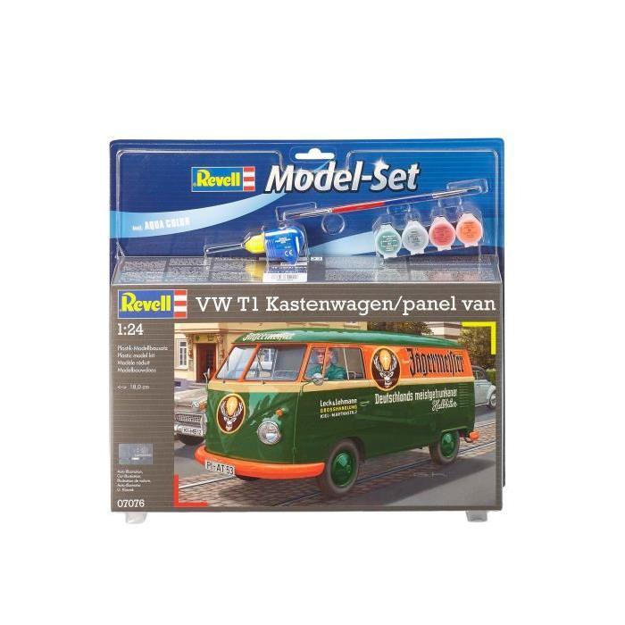 REVELL Model Set VW T1 Kastenwagen Maquette a Construire, a Coller et a Peindre, Avec Accessoires