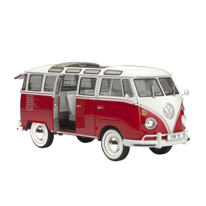 REVELL Model Set VW T1 Samba Bus Maquette a Construire, a Coller et a Peindre, Avec Accessoires