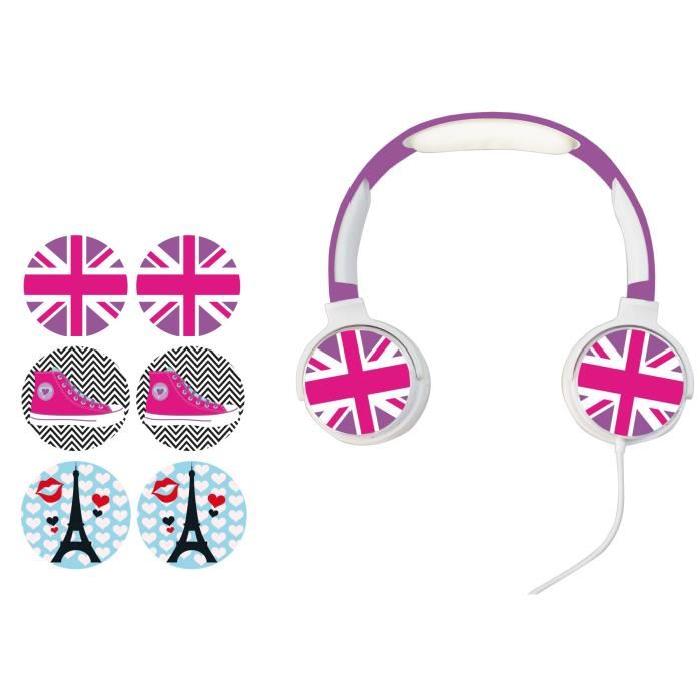 TEKNOFUN Casque Audio Personnalisable faces interchangeables Girly UK