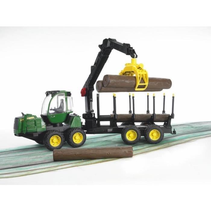 BRUDER - 2133 - Porteur forestier JOHN DEERE 1210E avec chargeur, remorque forestiere et rondins de bois - Echelle 1:16