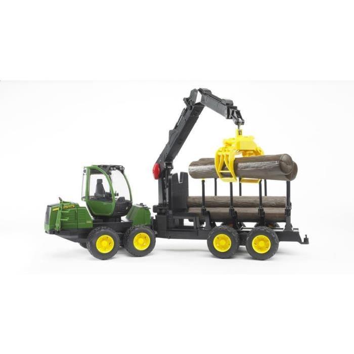 BRUDER - 2133 - Porteur forestier JOHN DEERE 1210E avec chargeur, remorque forestiere et rondins de bois - Echelle 1:16