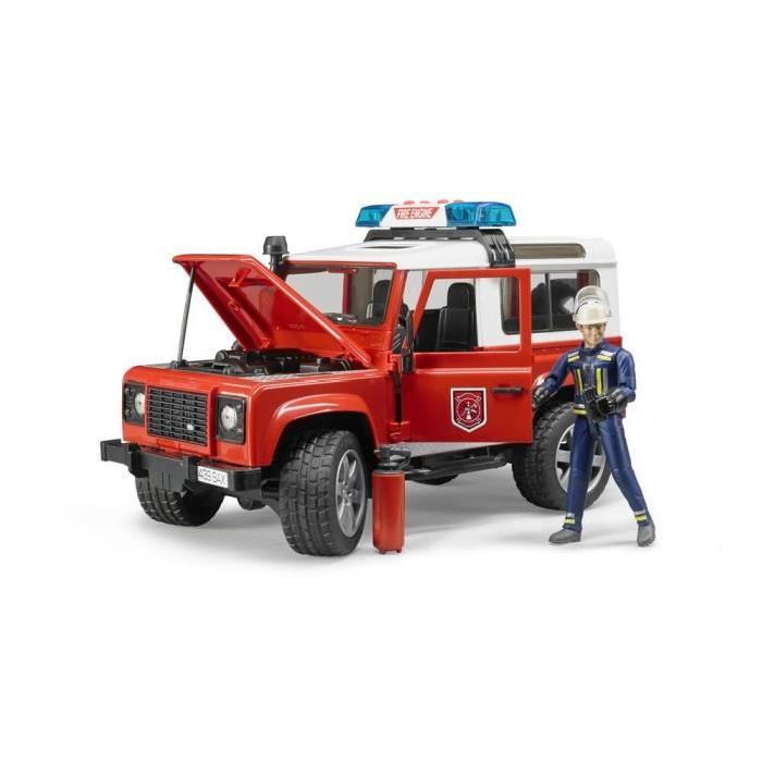BRUDER - 2596 - Véhicule pompier LAND ROVER Defender Station avec pompier - Echelle 1:16