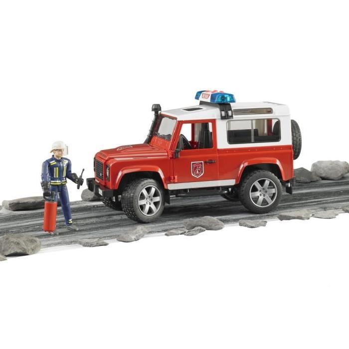 BRUDER - 2596 - Véhicule pompier LAND ROVER Defender Station avec pompier - Echelle 1:16
