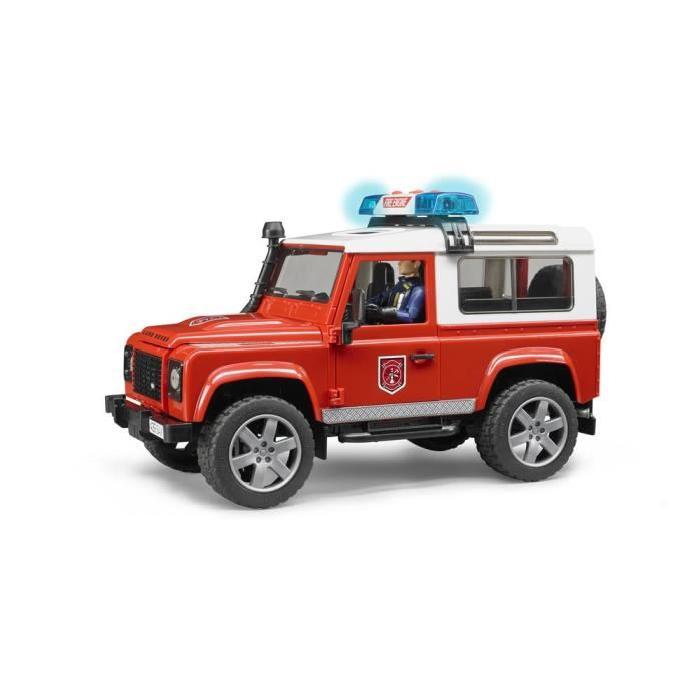 BRUDER - 2596 - Véhicule pompier LAND ROVER Defender Station avec pompier - Echelle 1:16