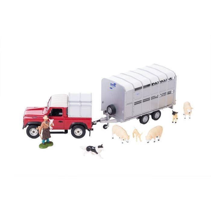 Coffret Elevage de Moutons : véhicule, remorque, fermier et 6 animaux