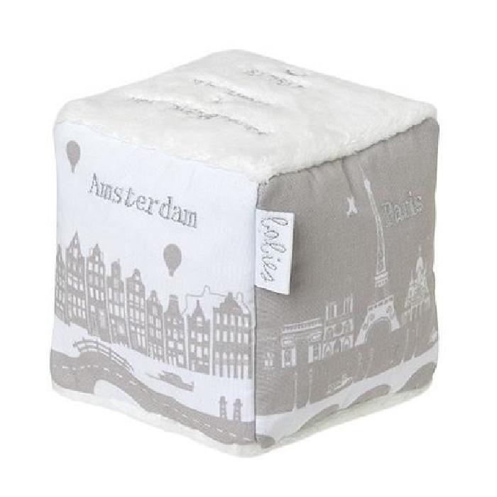 BAMBAM Cube " le monde " - Des la naissance - Blanc et gris - Tissu - 10 x 10 x 10 cm
