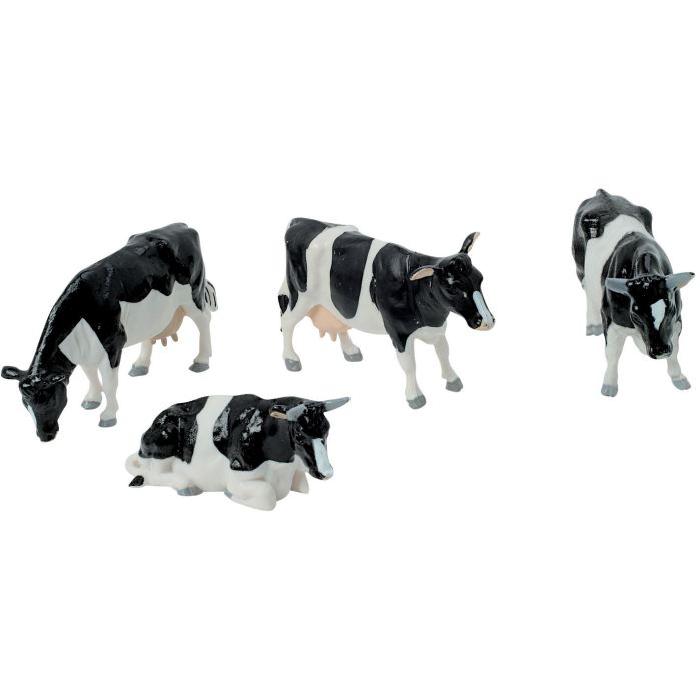 Lot de 4 figurines : vaches noires et blanches en plastique