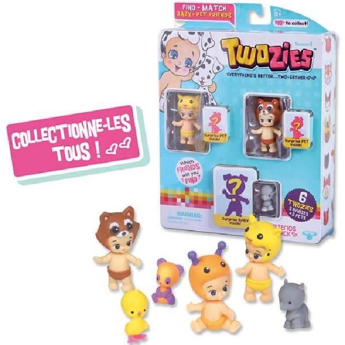 TWOZIES Figurines Copains 3 Bébés + 3 Animaux