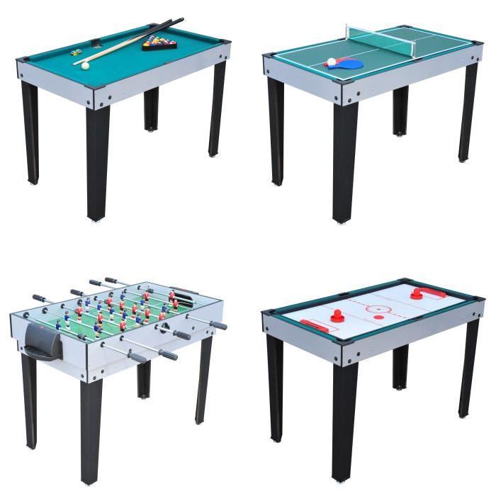 Table Multi Jeux 4 en 1 avec Pied (ping pong, baby foot, billard, palets)