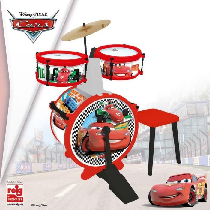 CARS Batterie et tabouret (Grosse caisse, deux tambours, cymbale, pedale, baguettes)