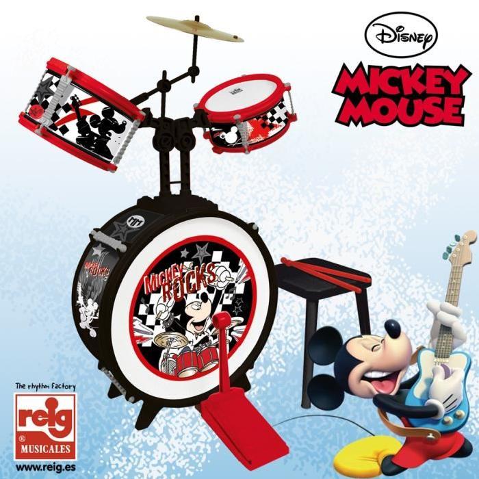 MICKEY Batterie avec tabouret (Grosse caisse, deux tambours, bongo et cymbale)