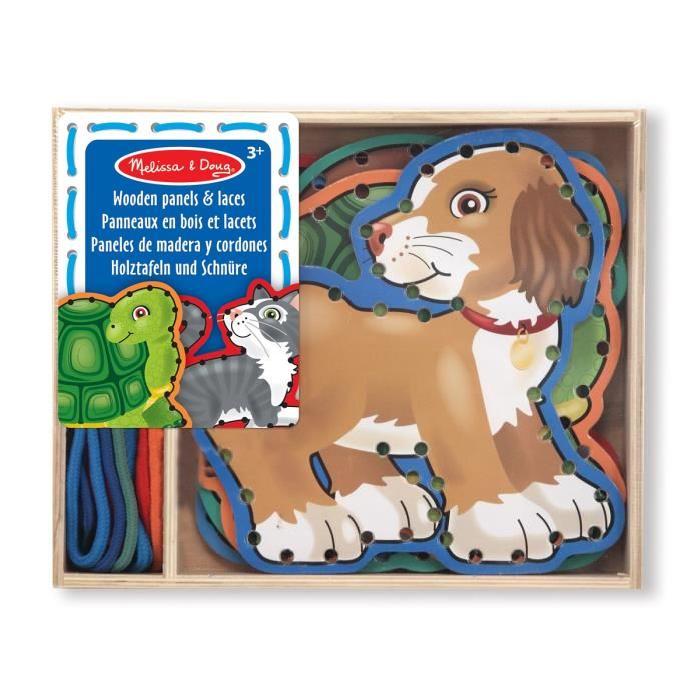 MELISSA & DOUG - 5 Panneaux En Bois Et 5 Lacets Assortis - Animaux Domestiques