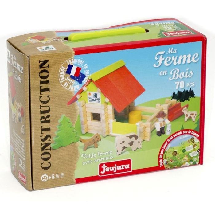 JEUJURA - Petite Ferme en bois Avec Animaux - 70 Pieces