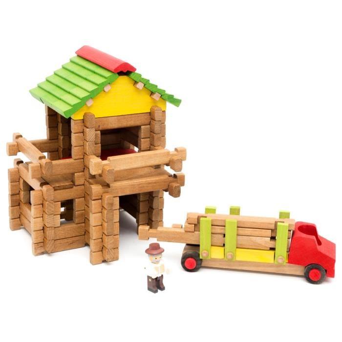 JEUJURA - Mon Premier Chalet en Bois + Camion, 94 Pieces